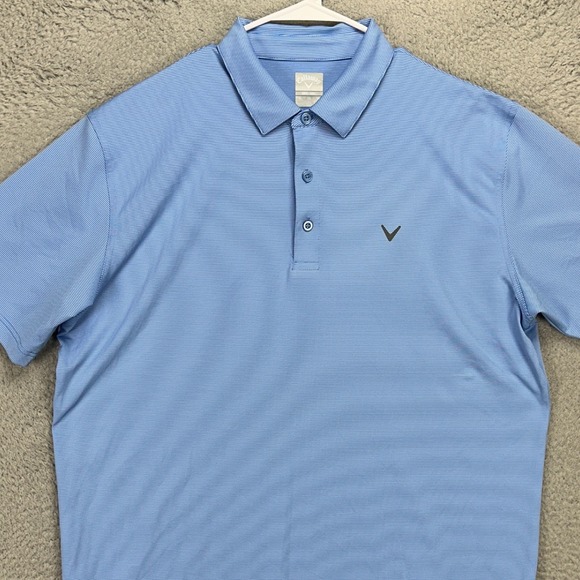 Callaway Opti-Dri Mens Golf Polo Shirt XL Blue Hairlines Stripes Stretch Rugby